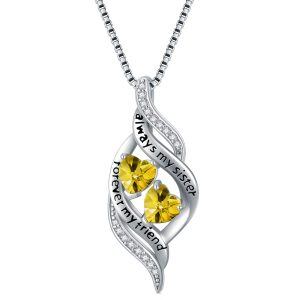 Sterling Silver November Birthstone Pendant Necklace With Heart Yellow Zirconia For Sister-0