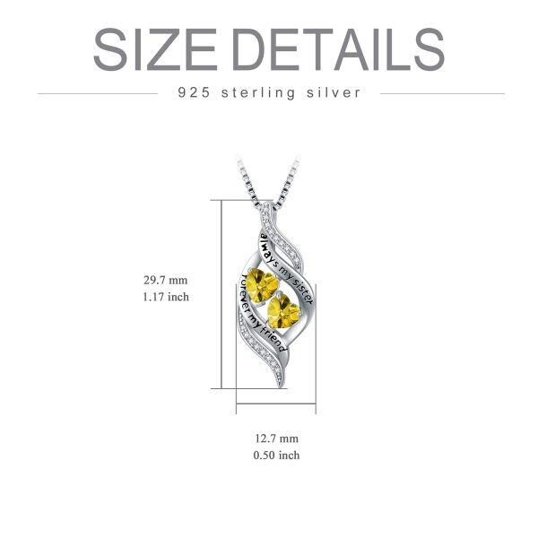 Sterling Silver November Birthstone Pendant Necklace With Heart Yellow Zirconia For Sister-1