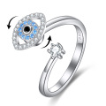 wholesale 925 Sterling Silver Evil Eye Adjustable Ring with Blue Stones - Anxiety Relief Jewelry-0-0