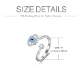 wholesale 925 Sterling Silver Evil Eye Adjustable Ring with Blue Stones - Anxiety Relief Jewelry-0-1