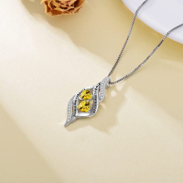 Sterling Silver November Birthstone Pendant Necklace With Heart Yellow Zirconia For Sister-3