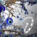 wholesale 925 Sterling Silver Evil Eye Adjustable Ring with Blue Stones - Anxiety Relief Jewelry-0-2