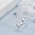 wholesale 925 Sterling Silver Evil Eye Adjustable Ring with Blue Stones - Anxiety Relief Jewelry-0-4