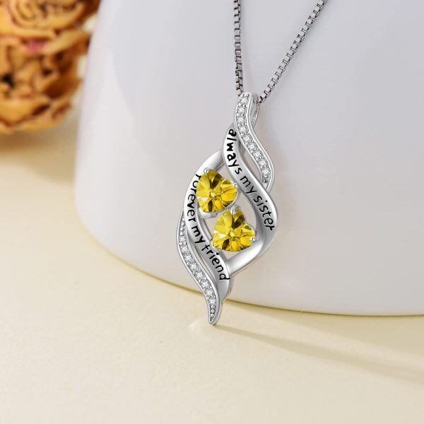 Sterling Silver November Birthstone Pendant Necklace With Heart Yellow Zirconia For Sister-4