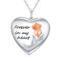 wholesale 925 Sterling Silver Rose Flower Heart Locket Pendant with Photo Frame - Forever In My Heart Keepsake s for Her-0-0