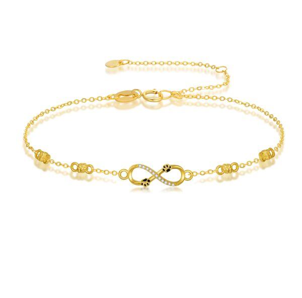 14K Solid Gold Infinity Paw Print Anklet Bracelet-0