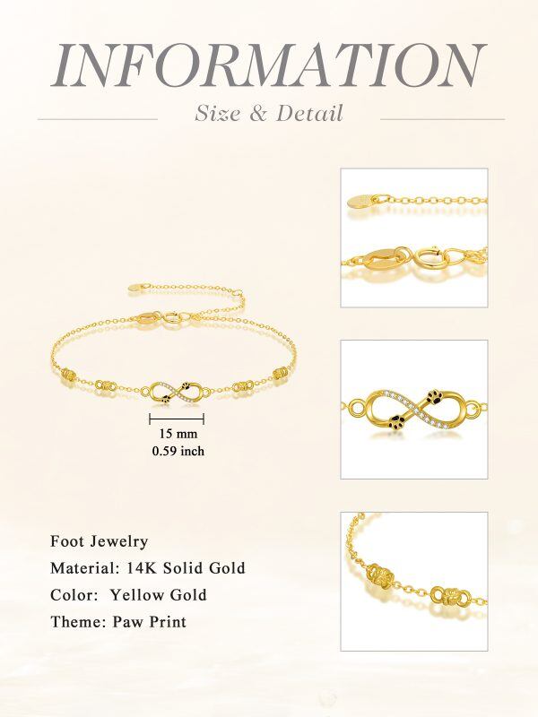 14K Solid Gold Infinity Paw Print Anklet Bracelet-1