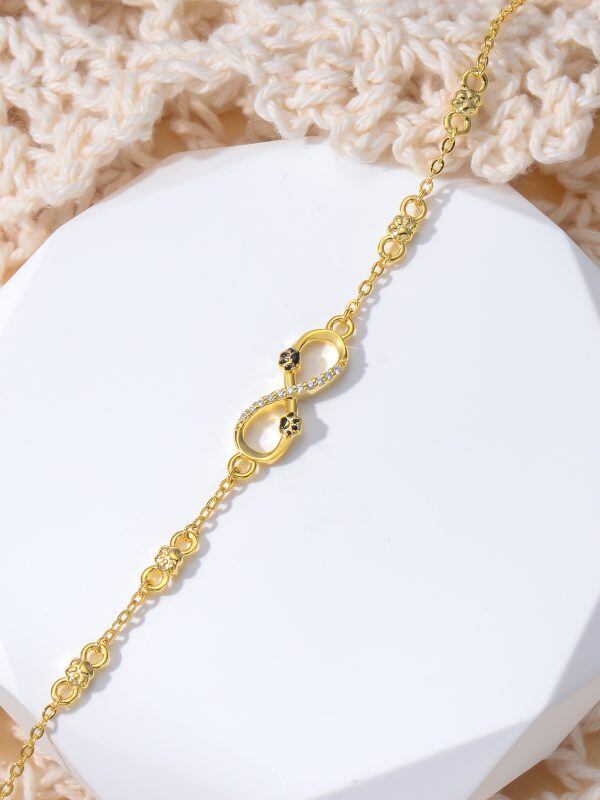 14K Solid Gold Infinity Paw Print Anklet Bracelet-3