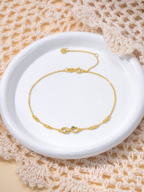 14K Solid Gold Infinity Paw Print Anklet Bracelet-4