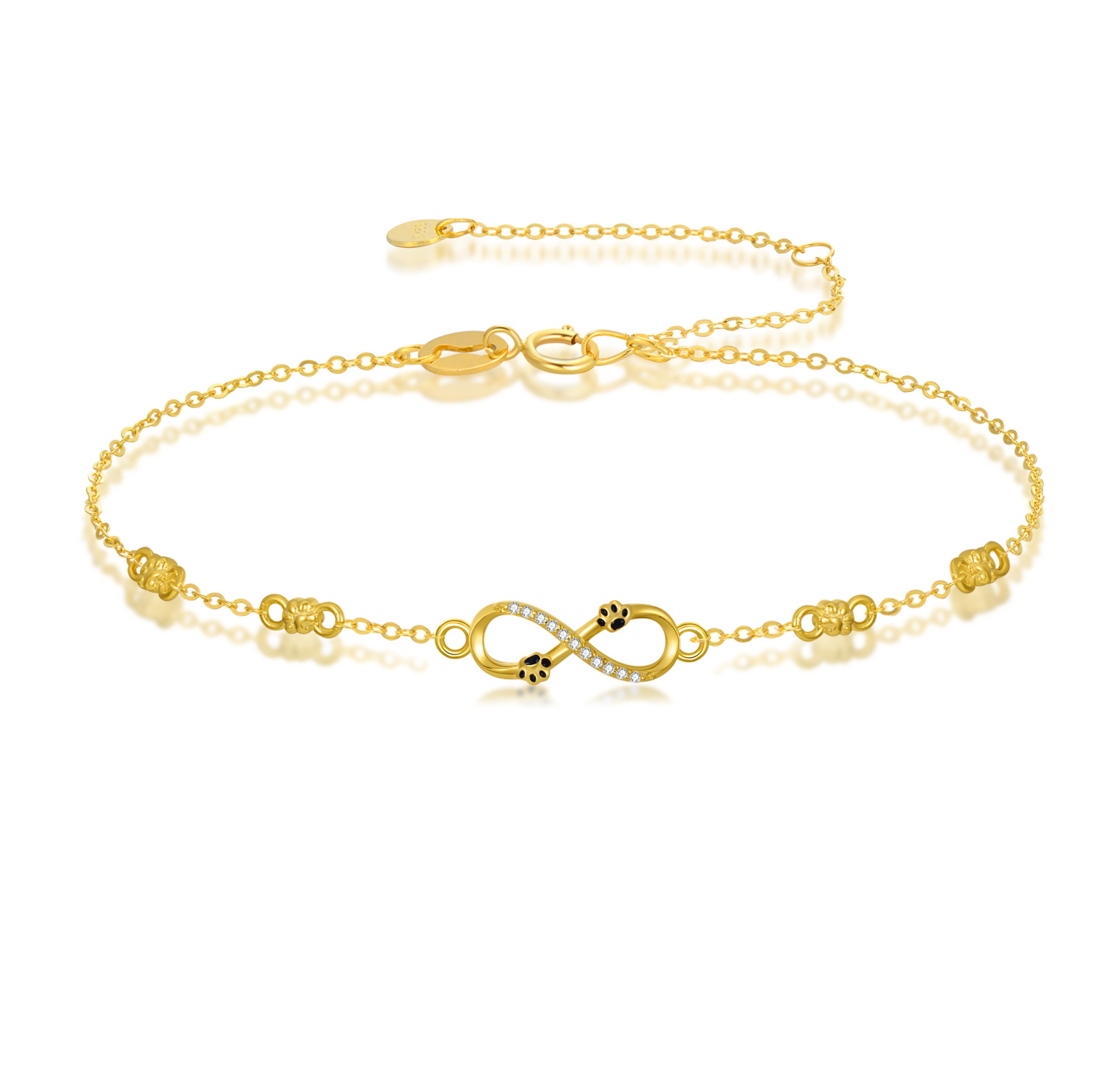 wholesale 14K Yellow Gold Infinity Paw Print Anklet for Women 8 10 Inches - Gold Plated- Gold Plated