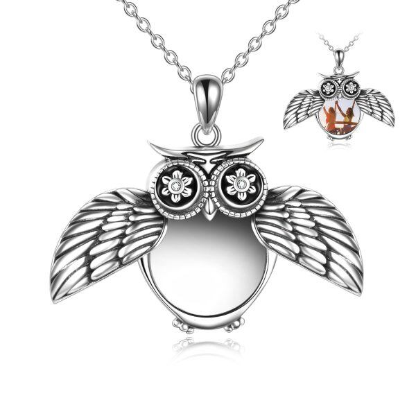 Sterling Silver Owl Locket Necklace-0