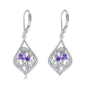 Sterling Silver Scottish Thistle Dangle Earrings-0