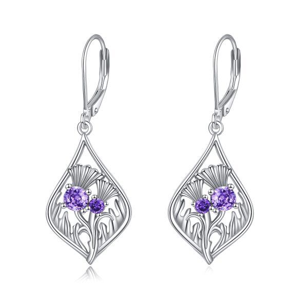 Sterling Silver Scottish Thistle Dangle Earrings-0