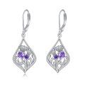 wholesale 925 Sterling Silver Purple Crystal Scottish Thistle Drop Earrings for Women Girl's Gift-0-0