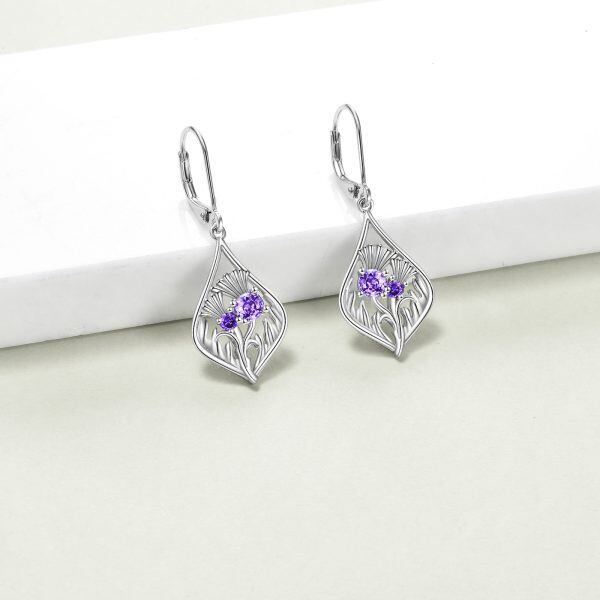 Sterling Silver Scottish Thistle Dangle Earrings-4