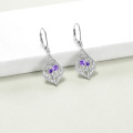 wholesale 925 Sterling Silver Purple Crystal Scottish Thistle Drop Earrings for Women Girl's Gift-0-4