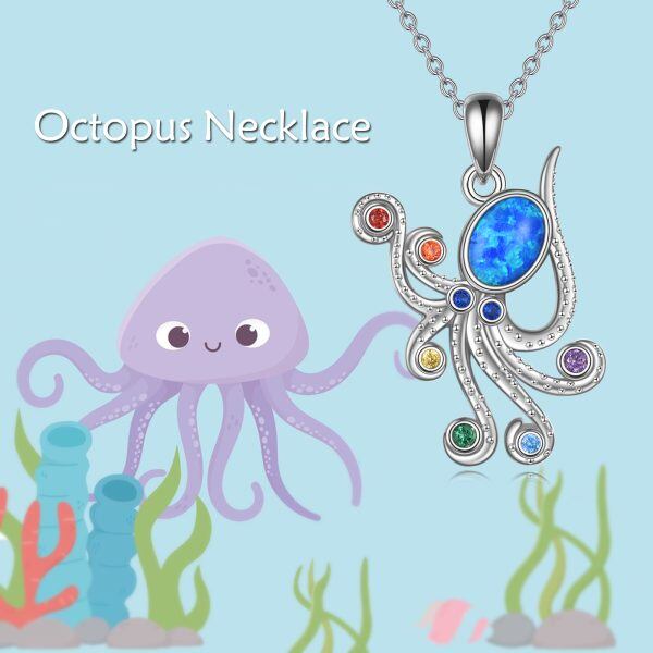 Sterling Silver Octopus Opal Pendant Necklace-2