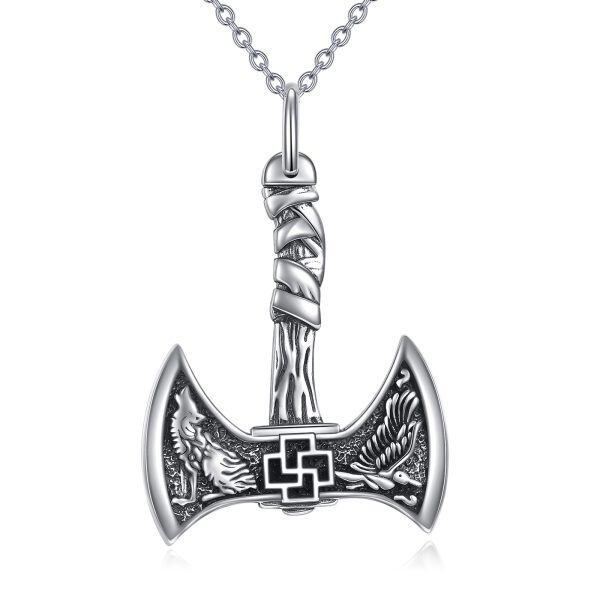 Sterling Silver Viking Axe Pendant Necklace-0