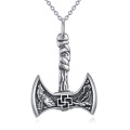 wholesale 925 Sterling Silver Viking Thors Hammer Pendant Necklaces with Wolf and Raven Design Gifts for Men-0-0