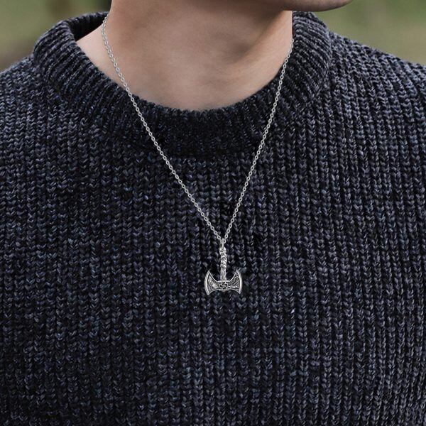 Sterling Silver Viking Axe Pendant Necklace-2