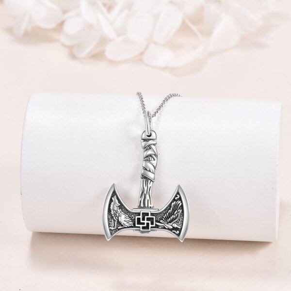 Sterling Silver Viking Axe Pendant Necklace-3