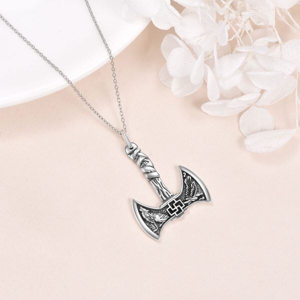 Sterling Silver Viking Axe Pendant Necklace-4