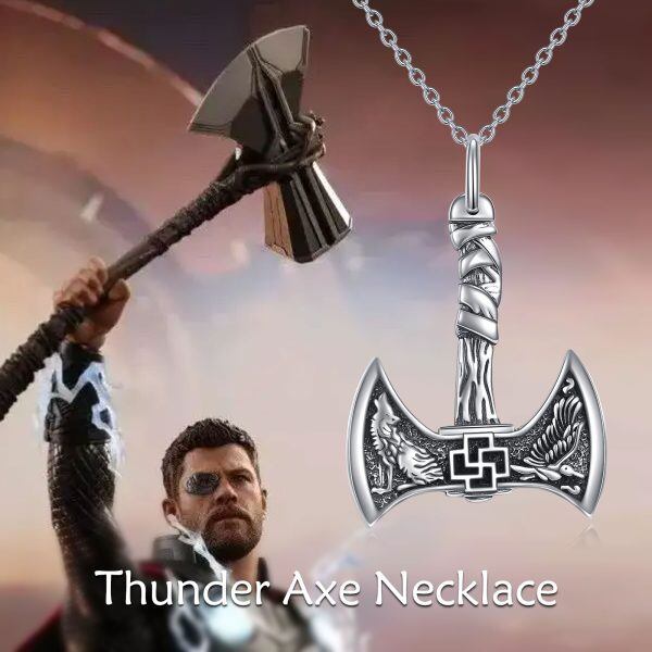 Sterling Silver Viking Axe Pendant Necklace-5