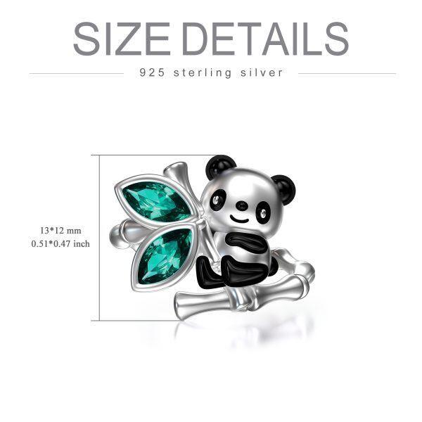 Sterling Silver Panda Bamboo Stacking Rings With Crystal-1