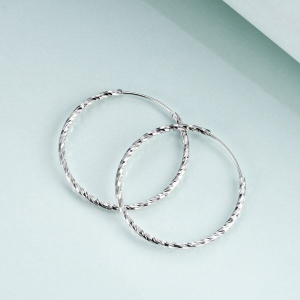 Sterling Silver 34mm Circle Lightweight Hoop Earrings-3