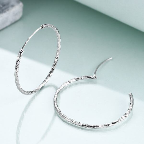 Sterling Silver 34mm Circle Lightweight Hoop Earrings-4