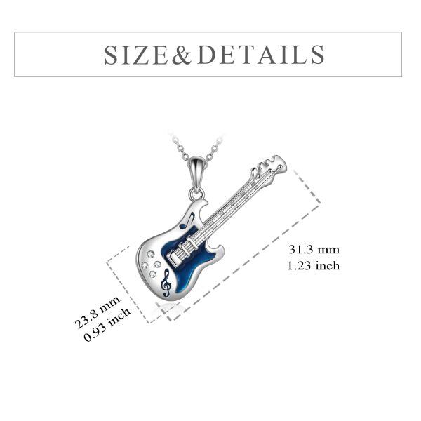 Sterling Silver Rock Blue Guitar Pendant Necklace-1