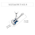 wholesale 925 Sterling Silver Blue Enamel Electric Guitar Pendant Necklace with Cubic Zirconia Stones for Musicians and Lovers s for Men & Women-0-1