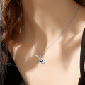 wholesale 925 Sterling Silver Blue Enamel Electric Guitar Pendant Necklace with Cubic Zirconia Stones for Musicians and Lovers s for Men & Women-0-2