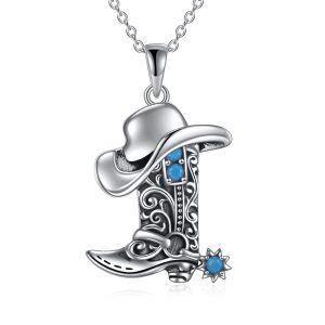 Sterling Silver Western Wild Cowgirl Texas Boot Pendant Necklace With Turquoise-0