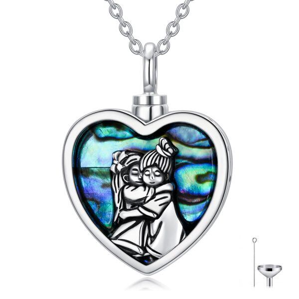 Sterling Silver Sister Abalone Shell Heart Urn Necklace -0