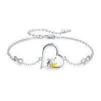 wholesale 925 Sterling Silver Elephant Heart Charm Bracelet with Infinity Links - Adjustable Size for Women & Girls- Two Tone