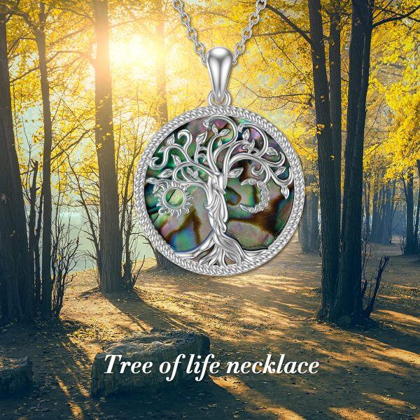 Sterling Silver Moon&Sun Tree of Life Pendant Necklace With Abalone Shell-3