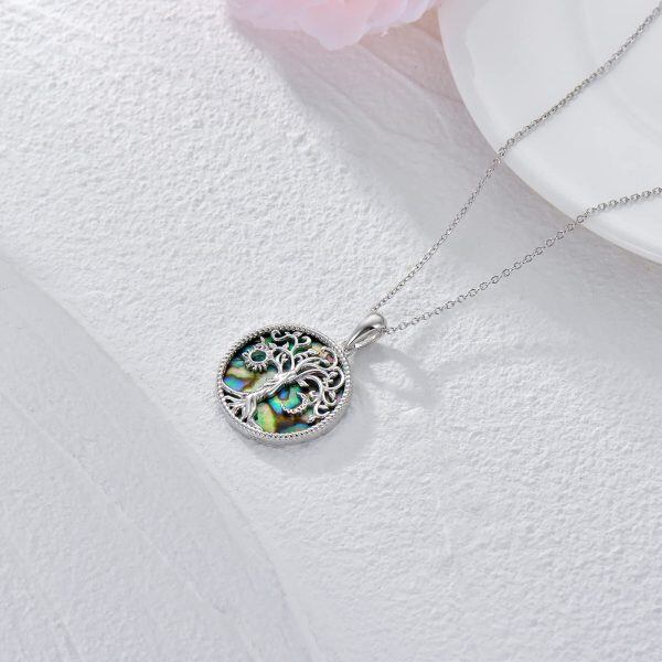 Sterling Silver Moon&Sun Tree of Life Pendant Necklace With Abalone Shell-4