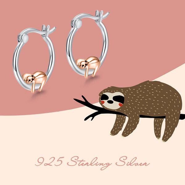 Sterling Silver Sloth Hoop Earrings-4