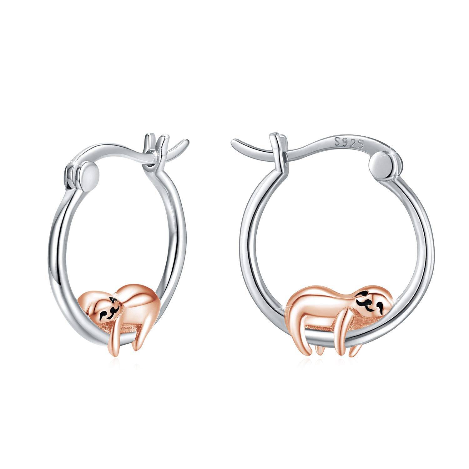 Metal Cartilage Sterling Silver Hypoallergenic Sloth Stud Earrings for Women - Two Tone- Two Tone