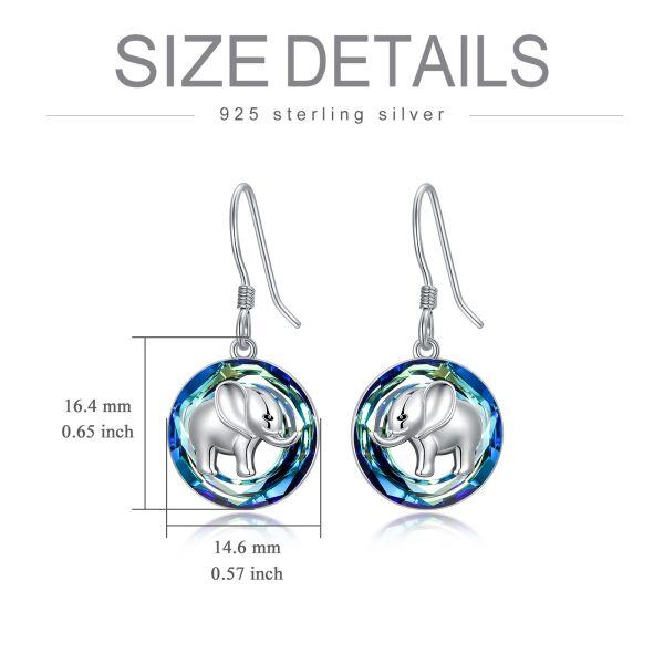 Sterling Silver Elephant Dangle Earrings With Circle Crystal-1