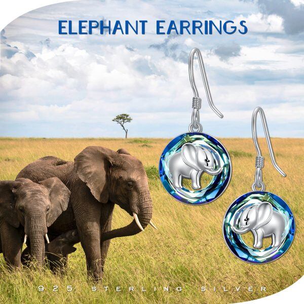 Sterling Silver Elephant Dangle Earrings With Circle Crystal-5