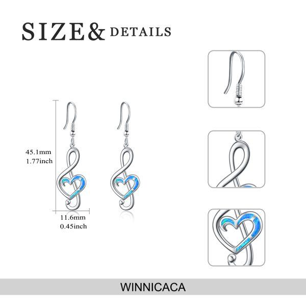 Sterling Silver Opal Music Note Dangle Earrings-1