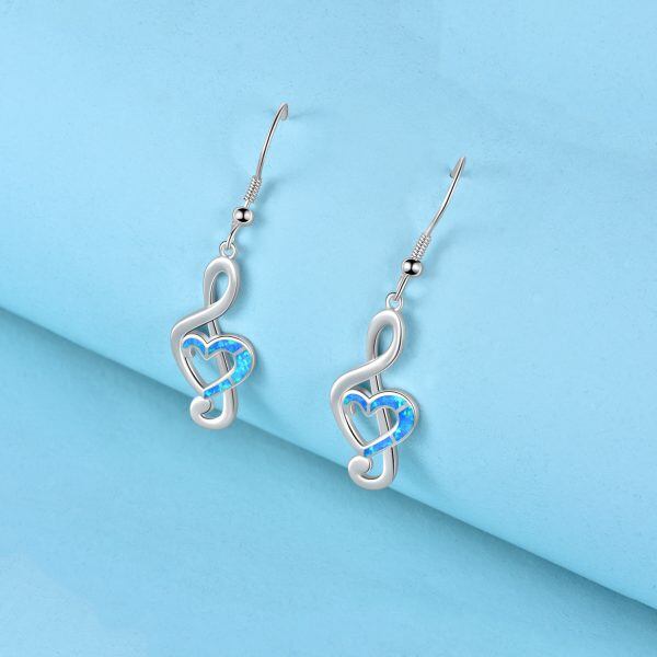 Sterling Silver Opal Music Note Dangle Earrings-4