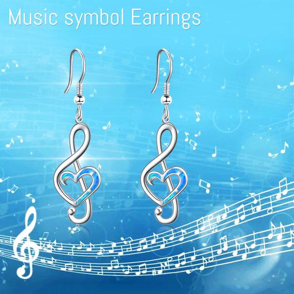 Sterling Silver Opal Music Note Dangle Earrings-5