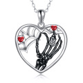 wholesale 925 Sterling Silver Red Crystal Gothic Skeleton Heart Pendant Necklaces for Women Halloween Gifts-0-0