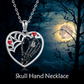 wholesale 925 Sterling Silver Red Crystal Gothic Skeleton Heart Pendant Necklaces for Women Halloween Gifts-0-5