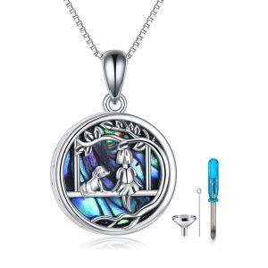 Sterling Silver Girl and Dog Urn Necklace With Abalone Shell-0