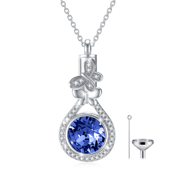 Sterling Silver Blue Crystal Teardrop Urn Necklace With September Birthstone-0