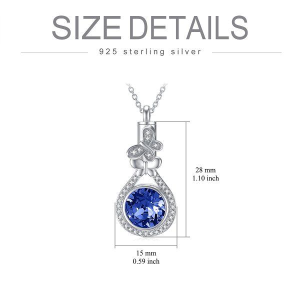 Sterling Silver Blue Crystal Teardrop Urn Necklace With September Birthstone-1